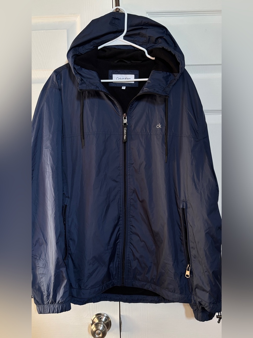 Calvin Klein XXL Navy Hooded Fleece Lined Windbreaker Jacket